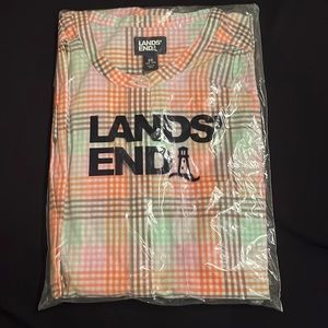 Multicolored Lands End button down shirt.